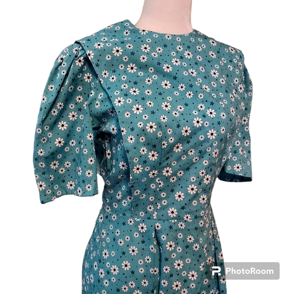 amish mennonite cape dress S Blue Short Sleeve Floral Modest Plain Maxi dimensio - Picture 2 of 4